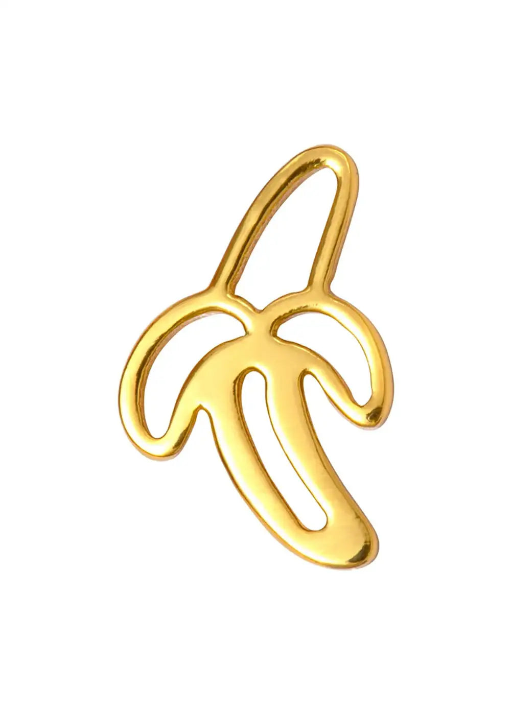 Gold plated banana-shaped stud earring on white background, minimalist jewelry