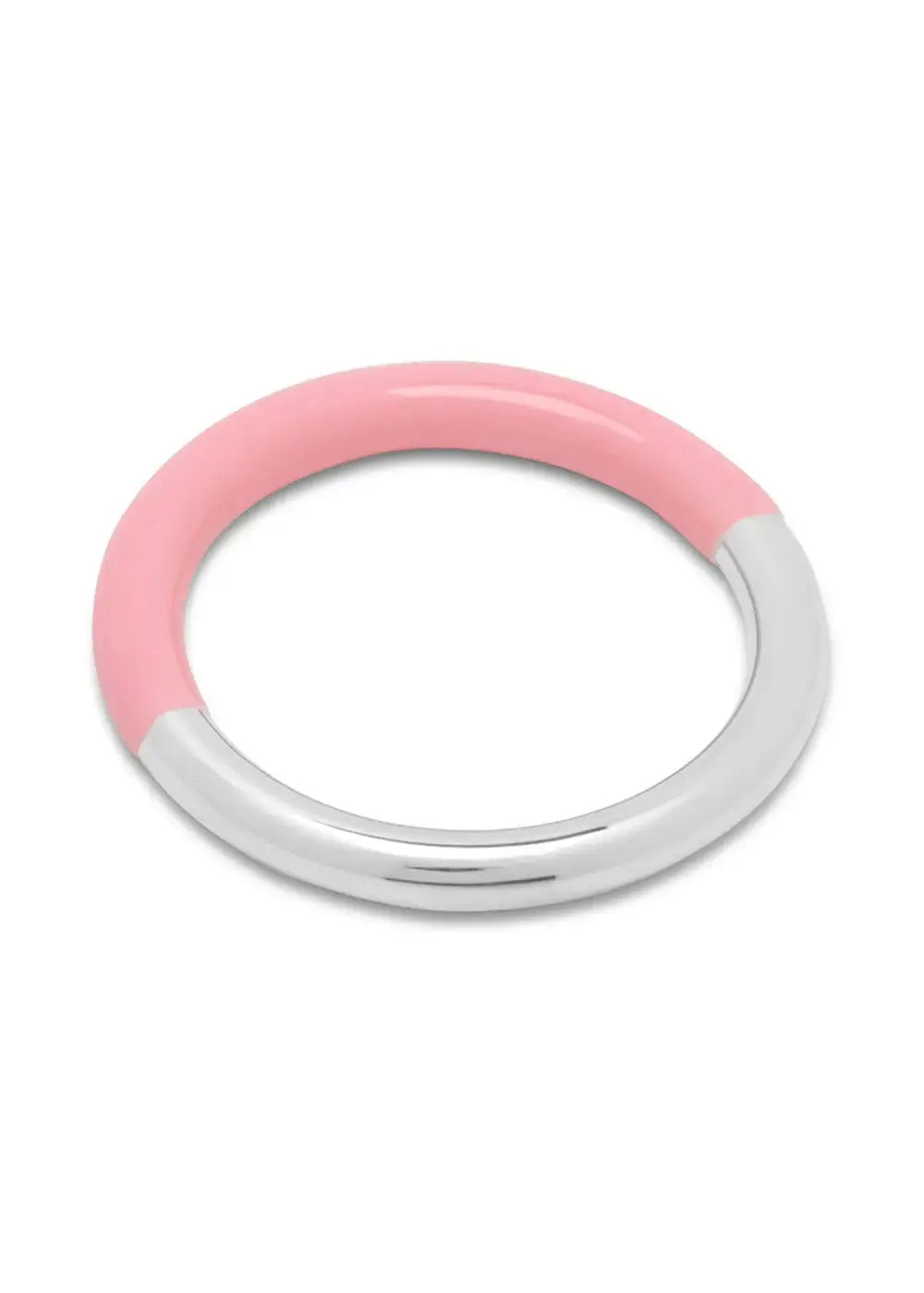 Silver and light pink two-tone ring with a smooth, modern finish on a white background