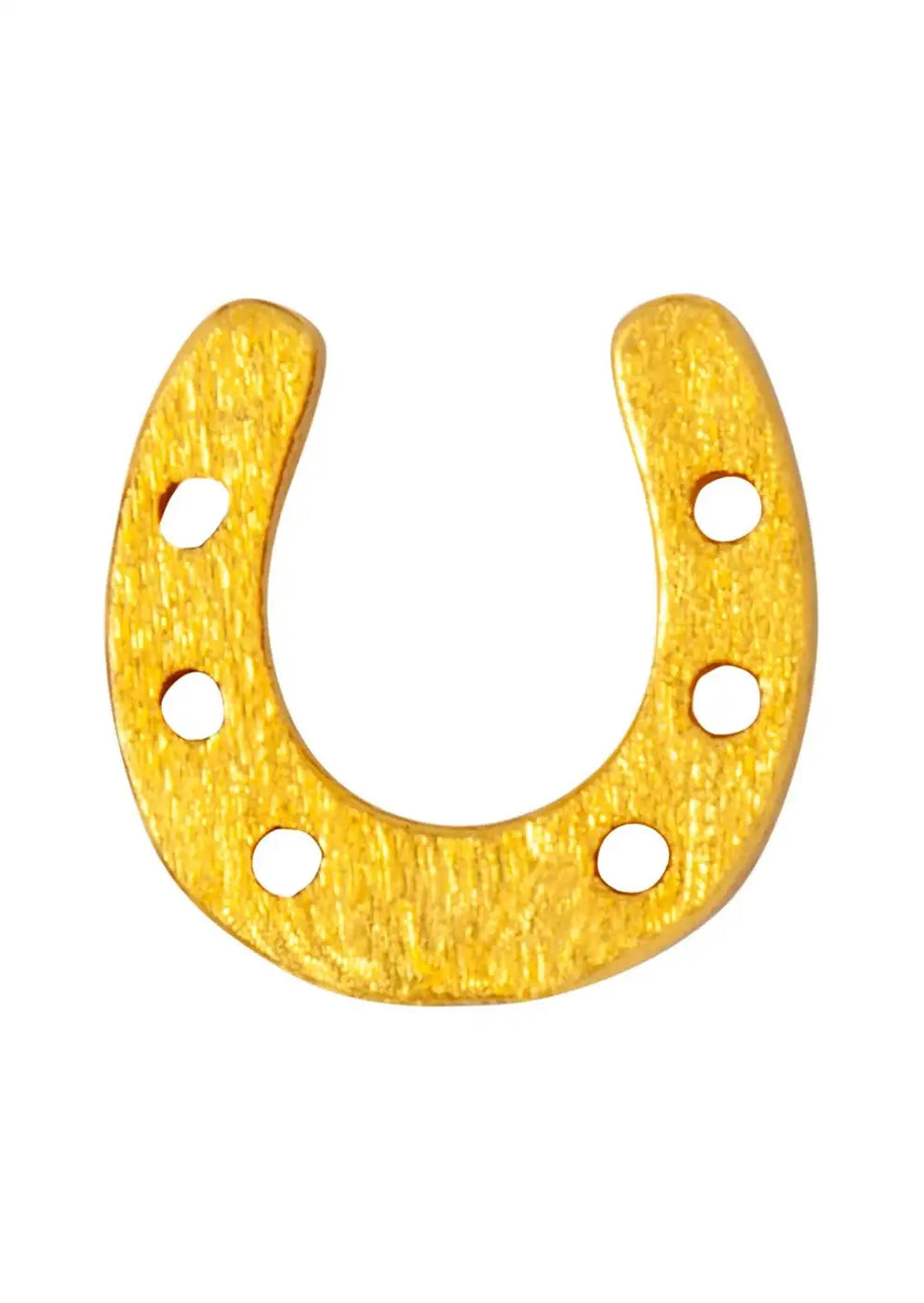 Gold plated horseshoe earring stud with textured finish and circular cutout details