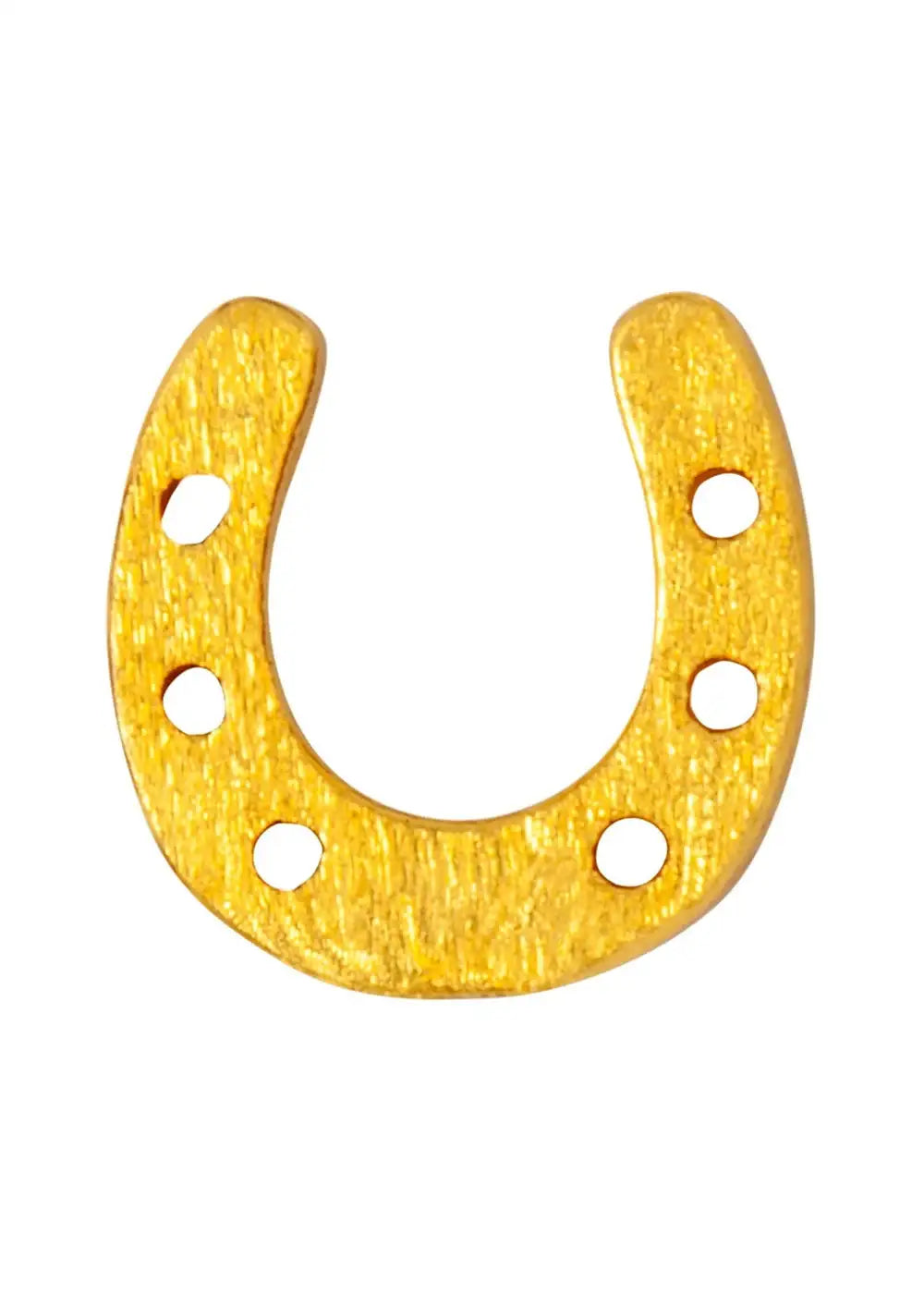 Gold plated horseshoe earring stud with textured finish and circular cutout details