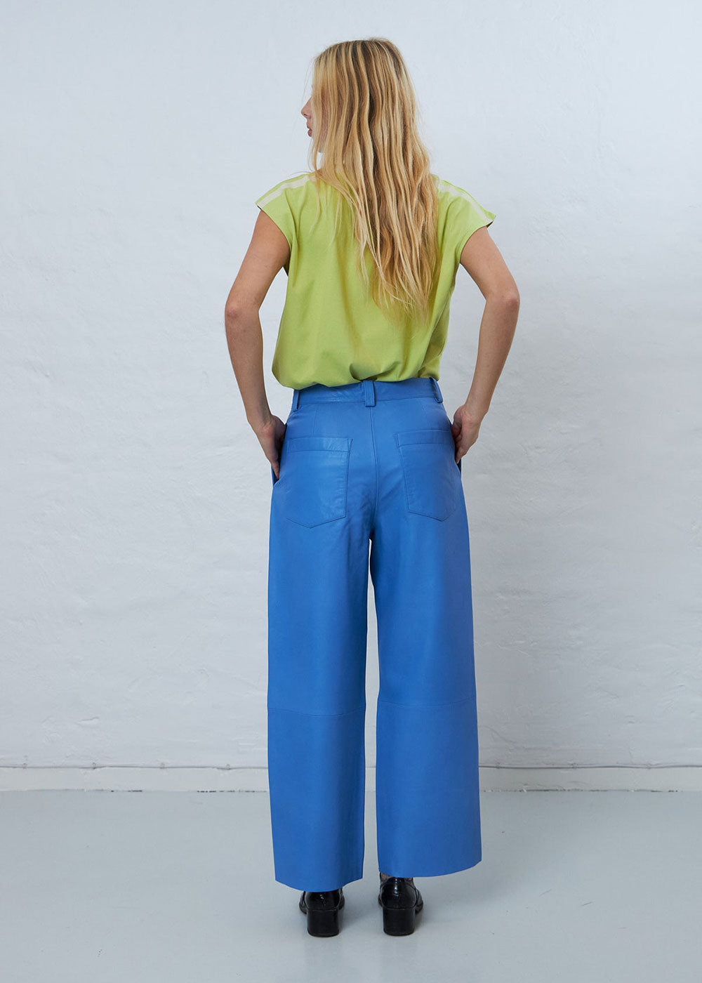 Soft Casual Leather Pants - Blue Sea - Domino Style