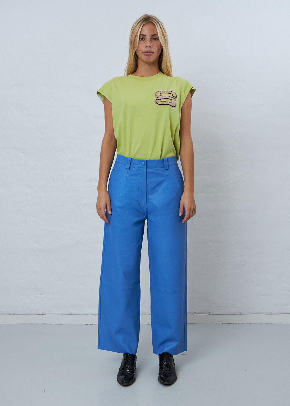 Soft Casual Leather Pants - Blue Sea - Domino Style