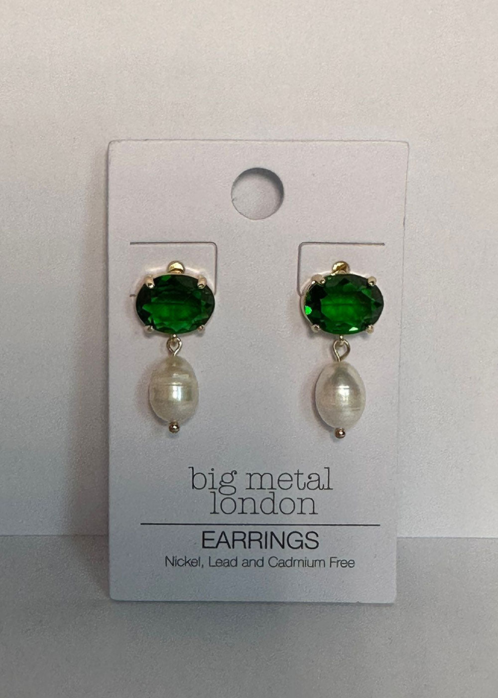 Valentina Demi Fine Glass Oval Stone And Pearl Earrings - Domino Style