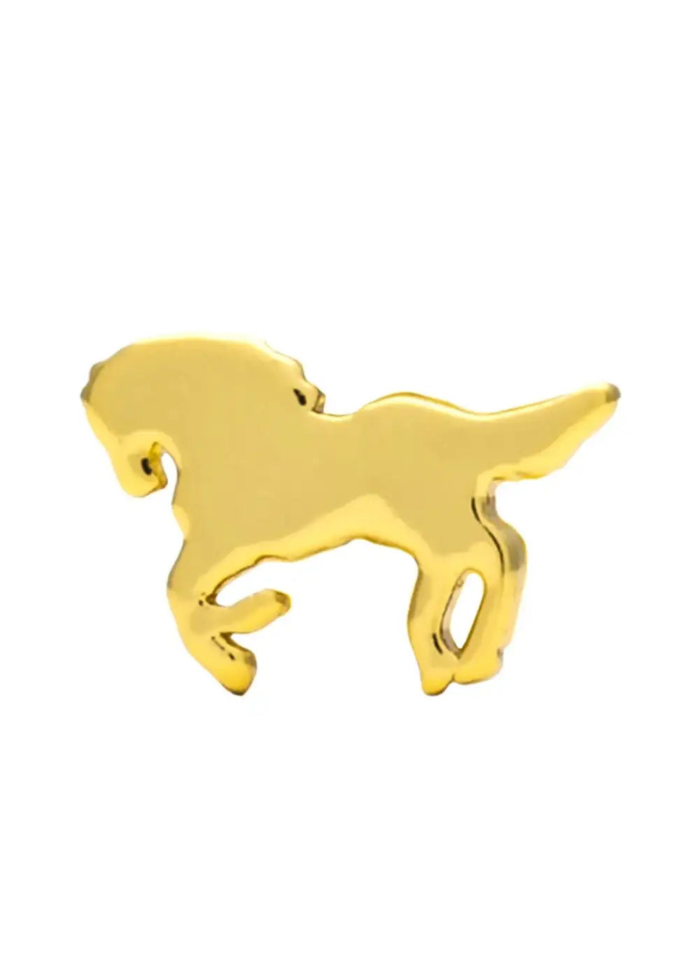 Gold plated wild horse shaped stud earring on white background