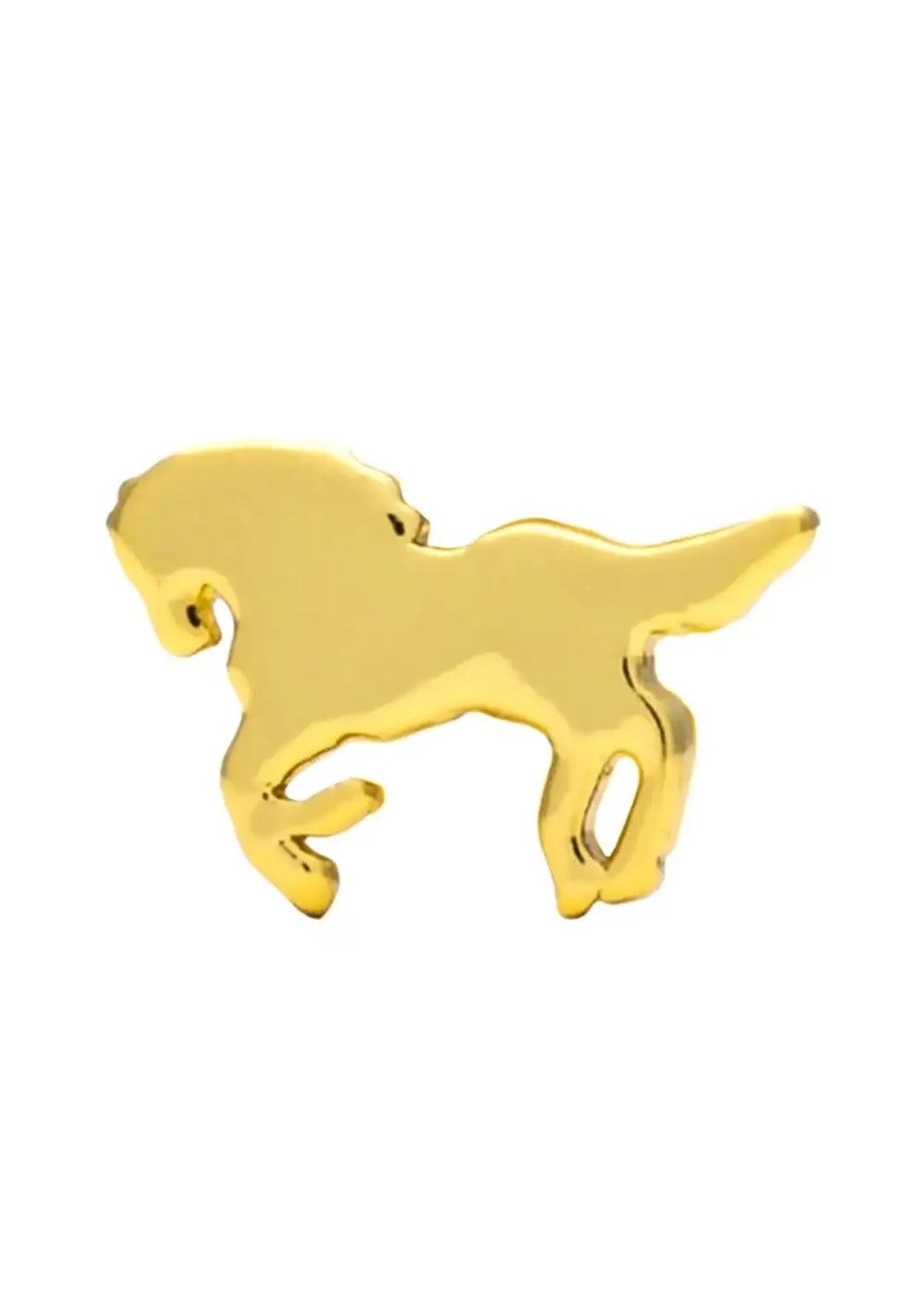Gold plated wild horse shaped stud earring on white background