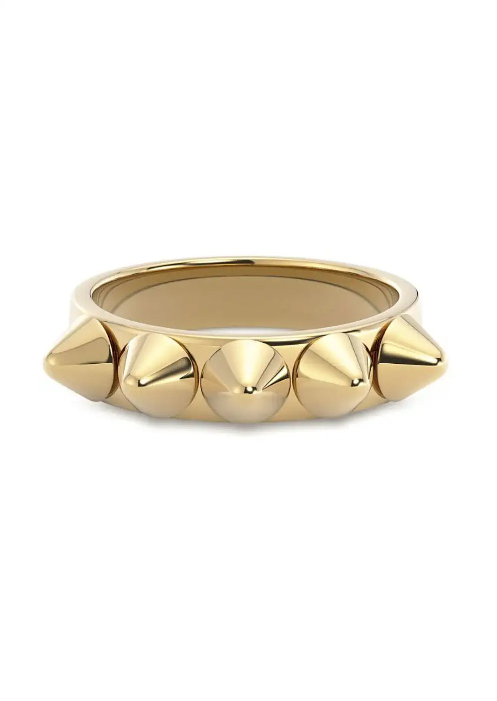 Gold ring with raised pyramid spike details, modern geometric jewelry design