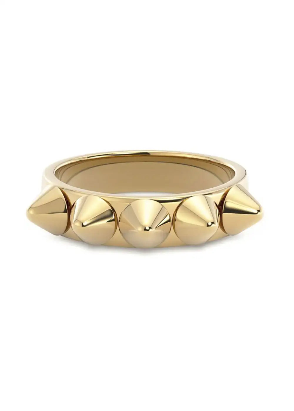 Gold ring with raised pyramid spike details, modern geometric jewelry design