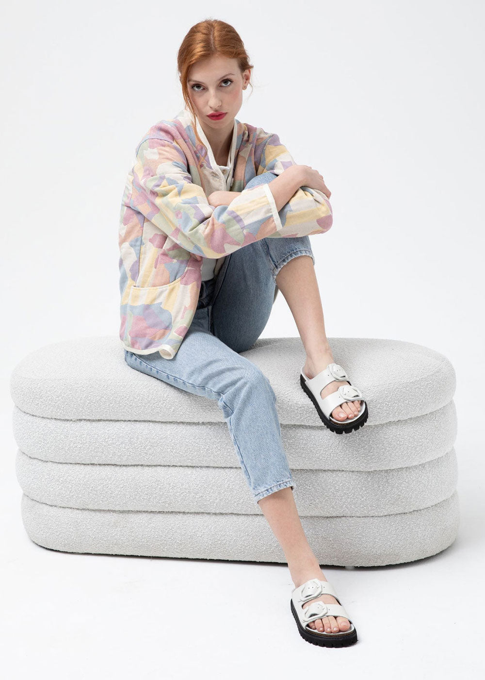 Galia Leather Sandals - White - Domino Style