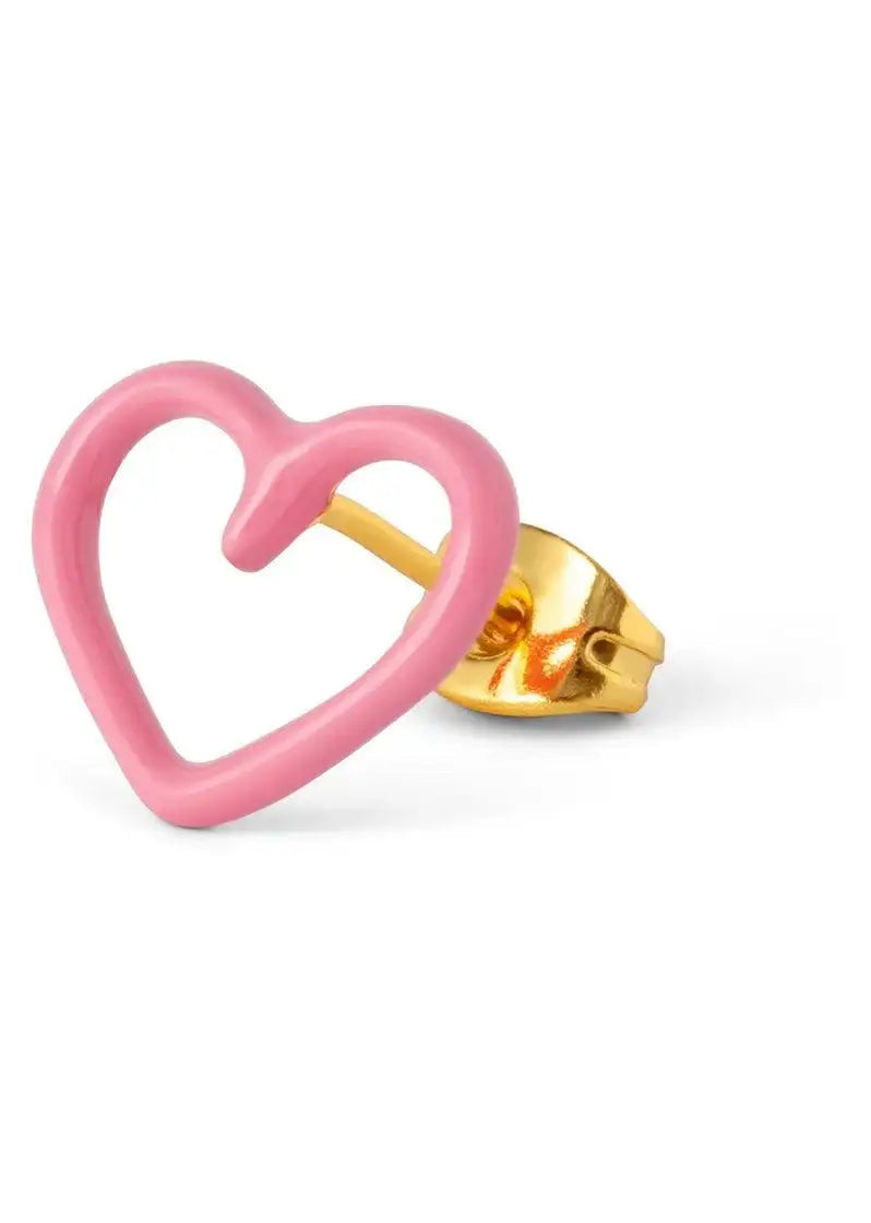 Pink open heart stud earring with gold-tone back, minimalist fashion jewelry