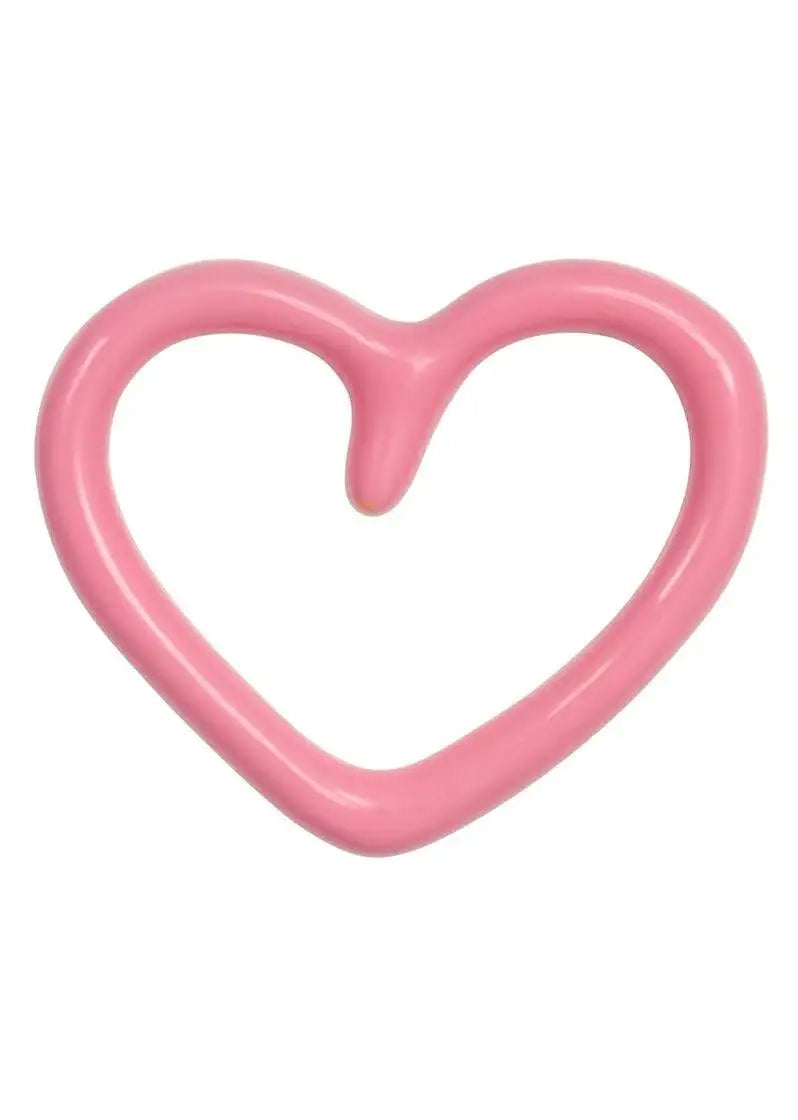 Pink heart-shaped earring with open design on a white background