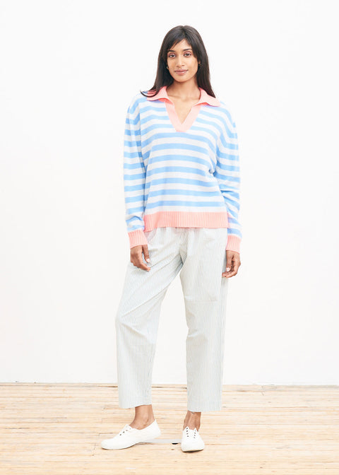 Cashmere Striped Collar Jumper - Wedgewood Coral