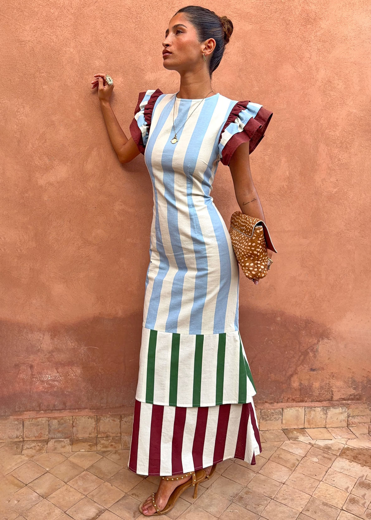 8 Blue Stripe Alena Midi Dress