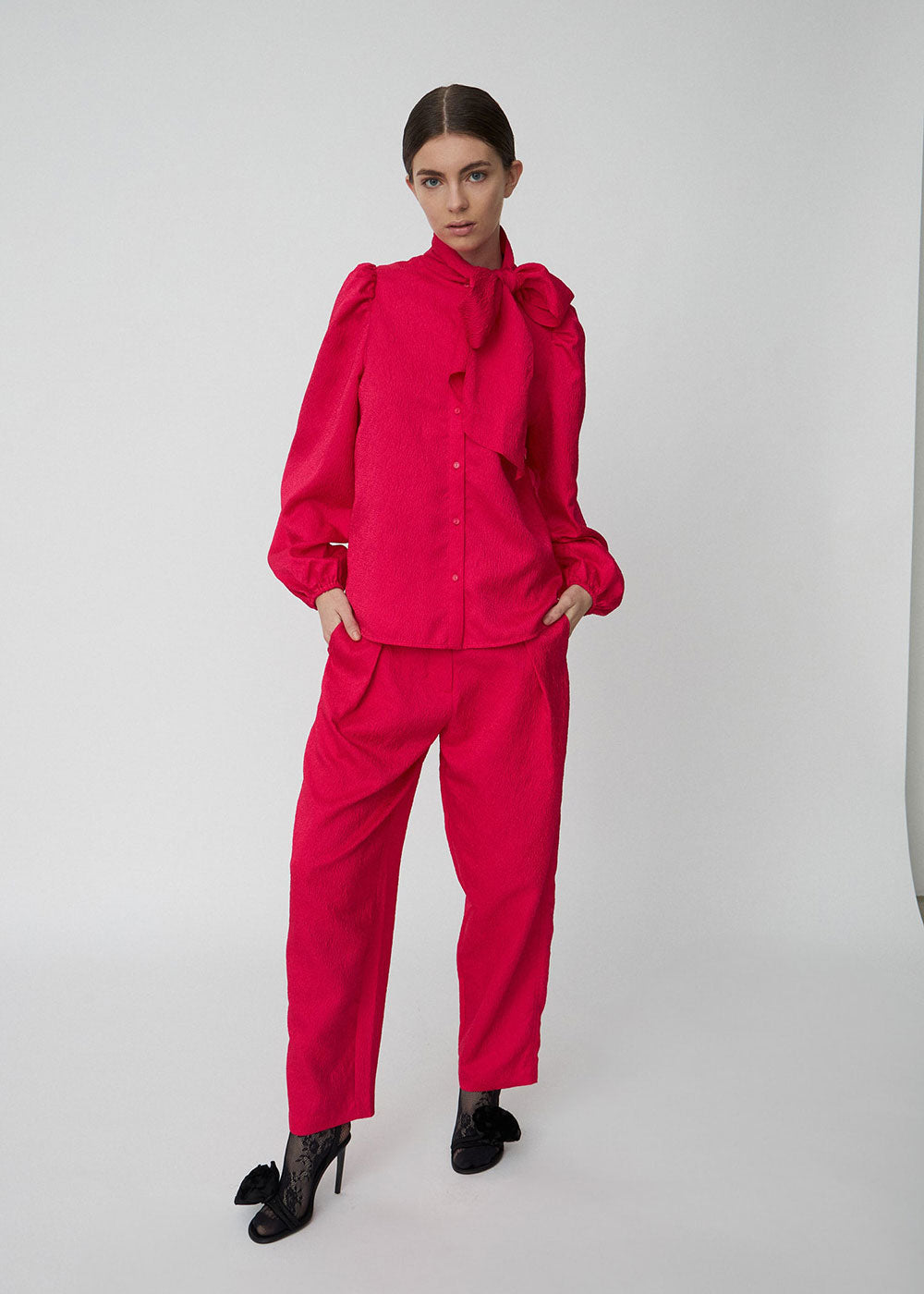 Bow Tie Shirt - Wild Cherry - Domino Style