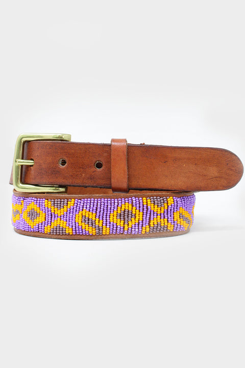 Fully Beaded Cheetah Belt - Purple