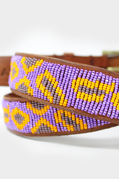 Fully Beaded Cheetah Belt - Purple