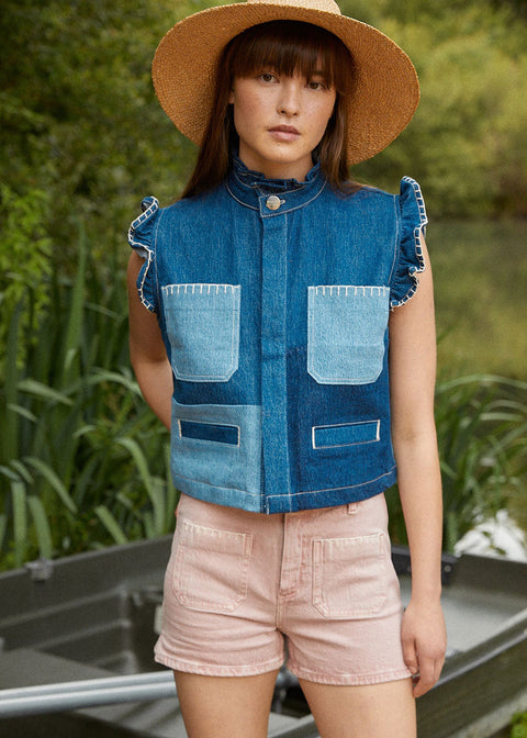 Pablo Waistcoat in Patched Denim