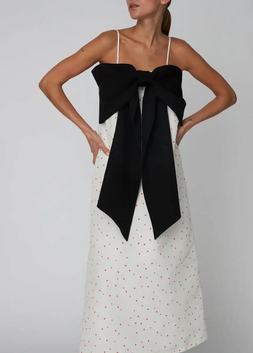 Heart Printed Bow Dress - Hearts 36 Heart Printed Bow Dress - Hearts 36