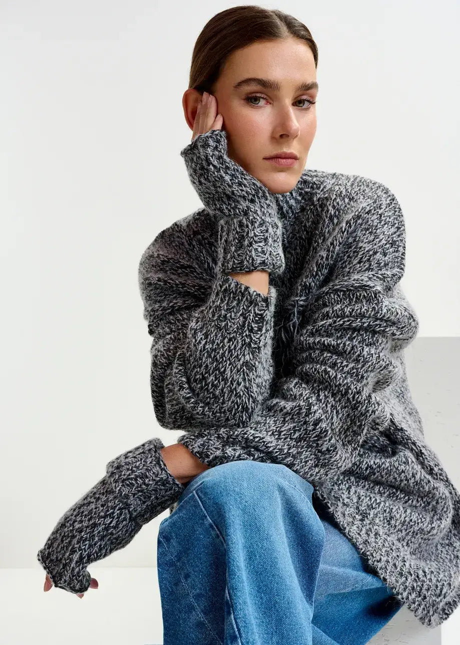 iglove handschuhe Grey and Black wool-blend fingerless gloves