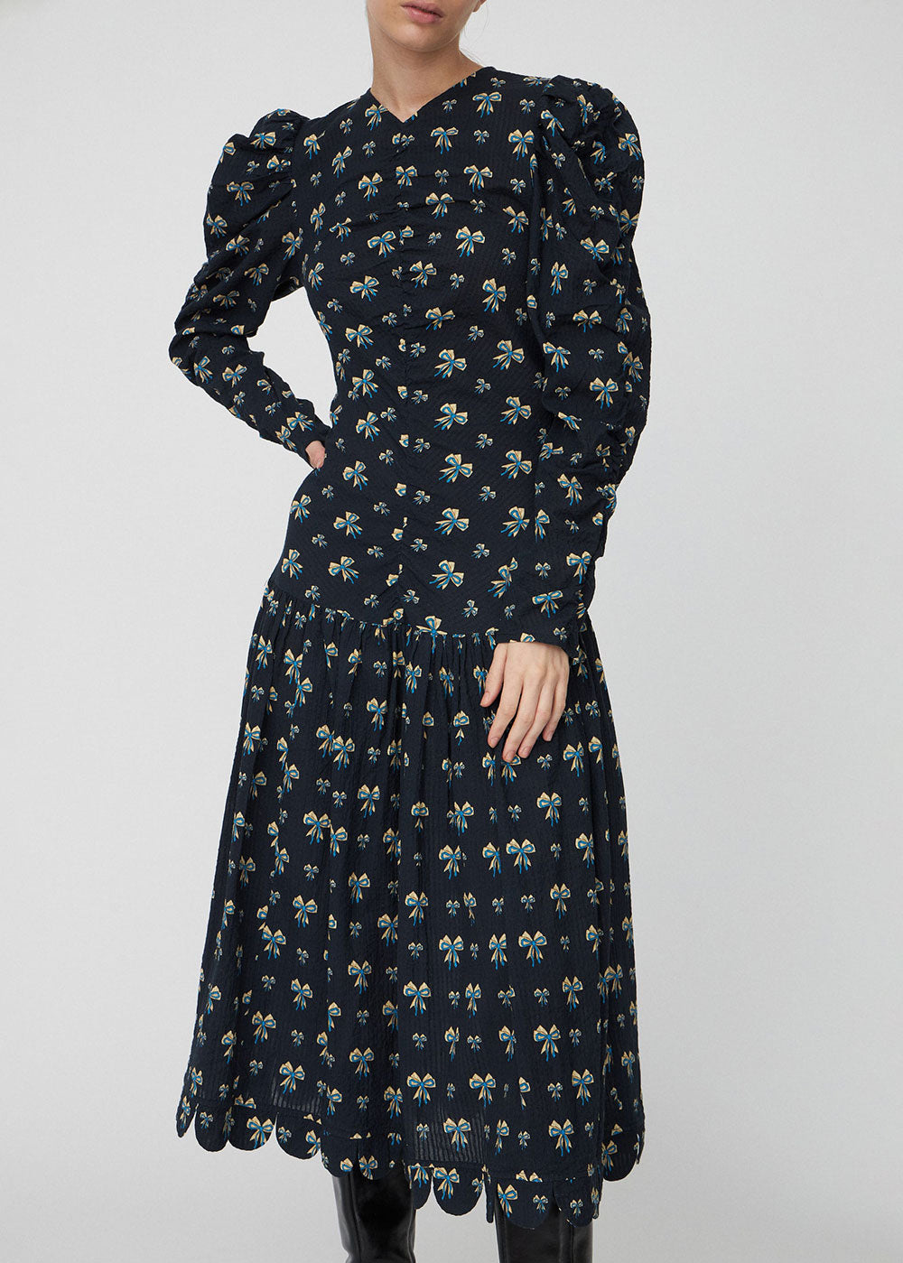 Bow Printed Midi Dress - Domino Style