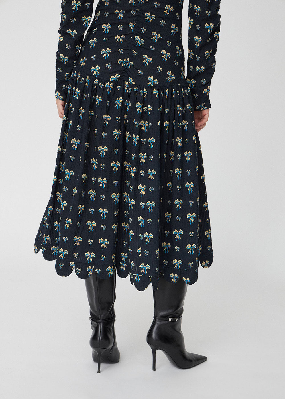 Bow Printed Midi Dress - Domino Style