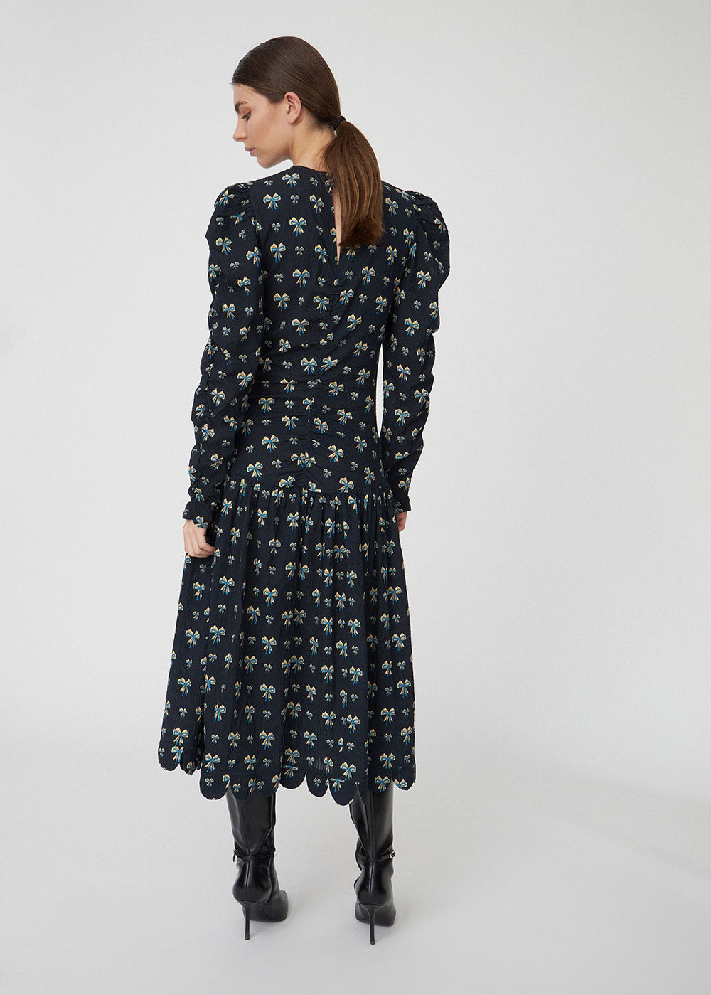 Bow Printed Midi Dress - Domino Style