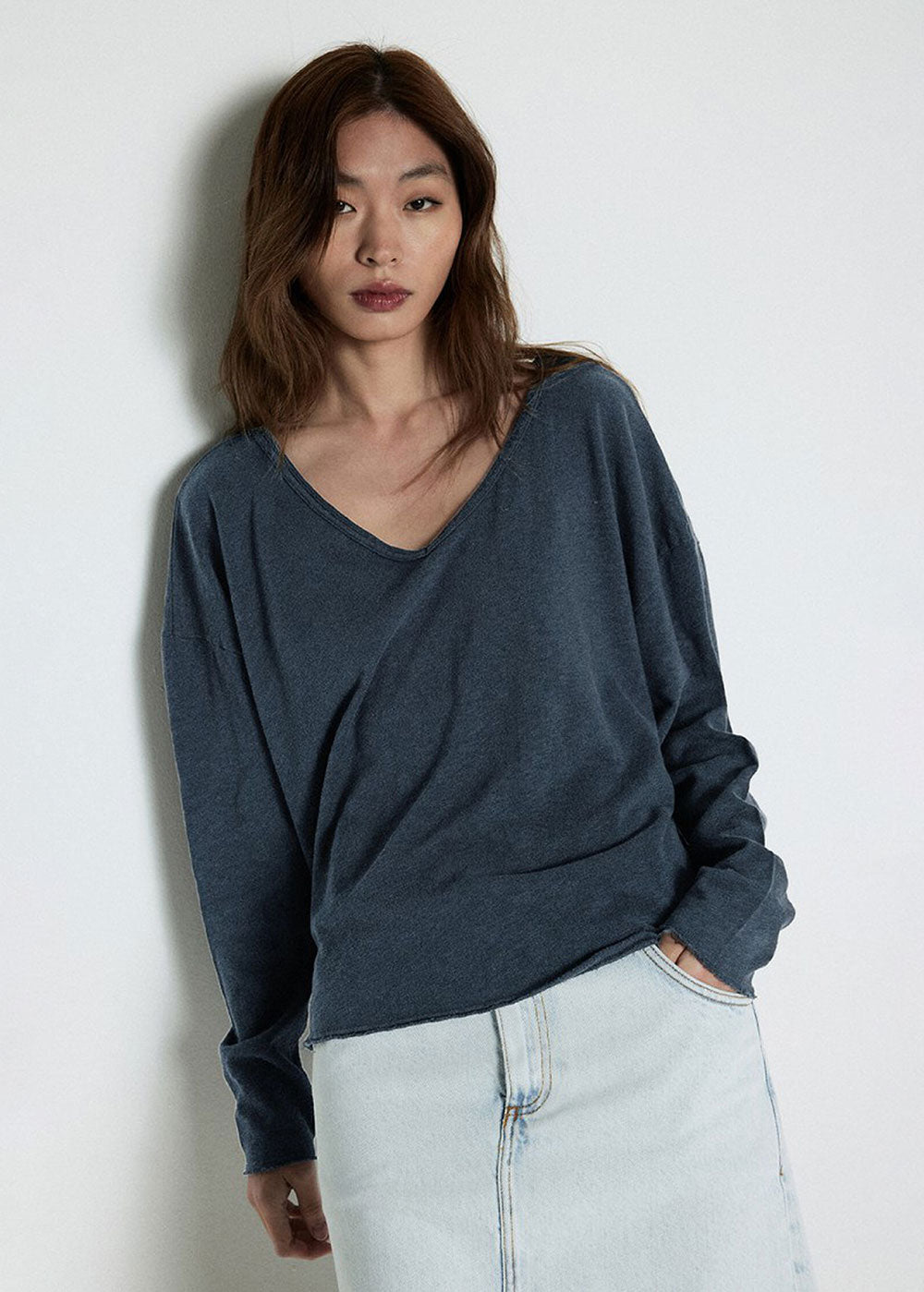 Sonoma Long Sleeve V-Neck T-shirt Navy – Domino Style