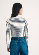 Black and White Stripe Funnel Neck Top - Domino Style