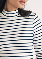 Black and White Stripe Funnel Neck Top - Domino Style