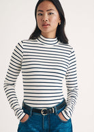 Black and White Stripe Funnel Neck Top - Domino Style