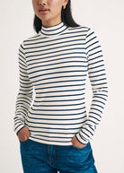 Black and White Stripe Funnel Neck Top - Domino Style