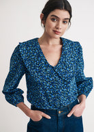 Blue Ditsy Floral Cord Emmie Blouse - Domino Style