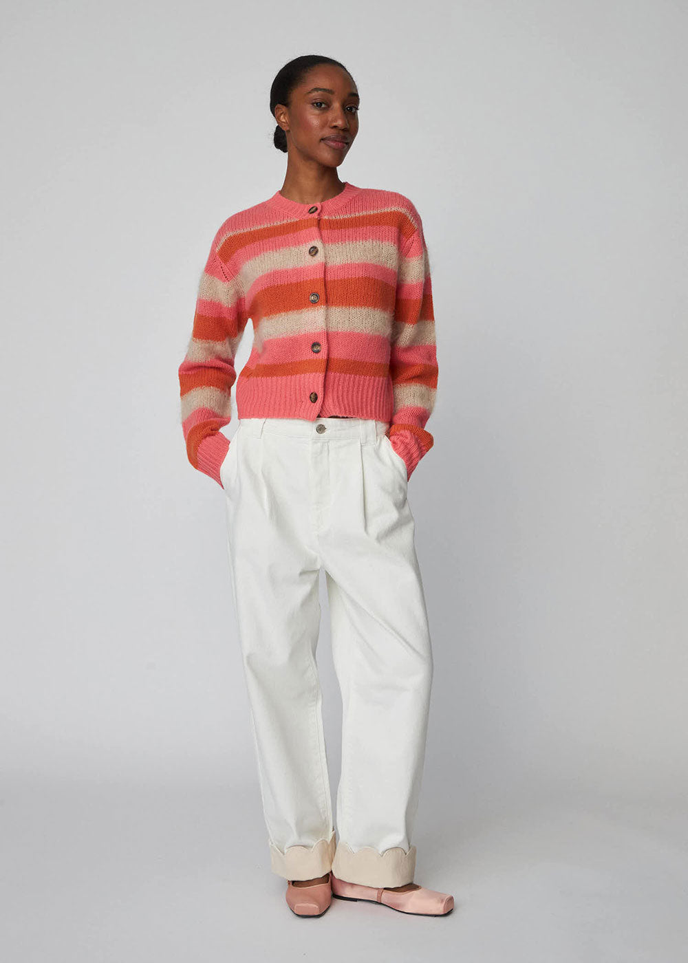 Two-Toned Cotton Pants - Domino Style