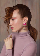 Gold Halo Drop Earrings - Blue - Domino Style