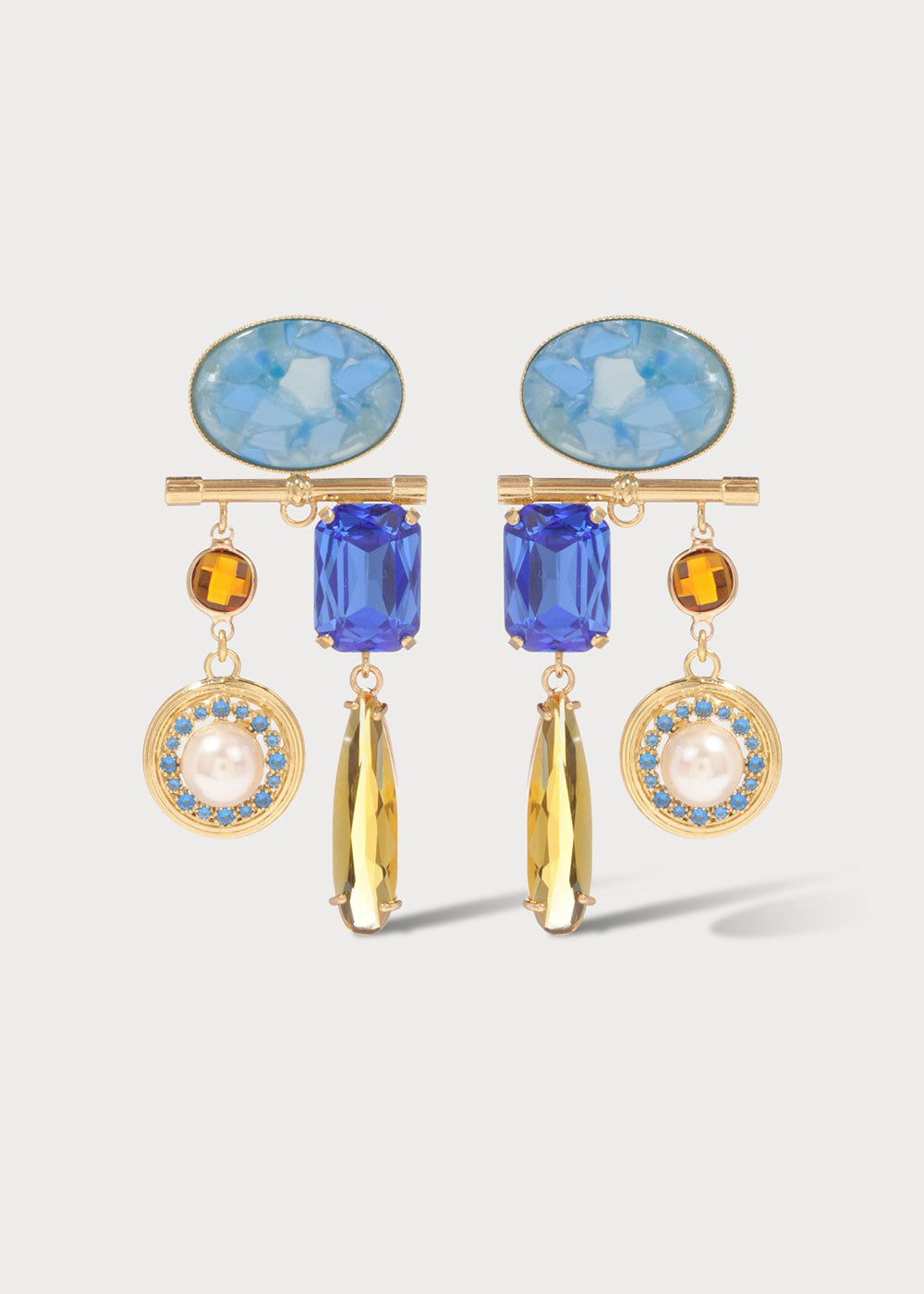 Gold Halo Drop Earrings - Blue - Domino Style