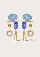 Gold Halo Drop Earrings - Blue - Domino Style