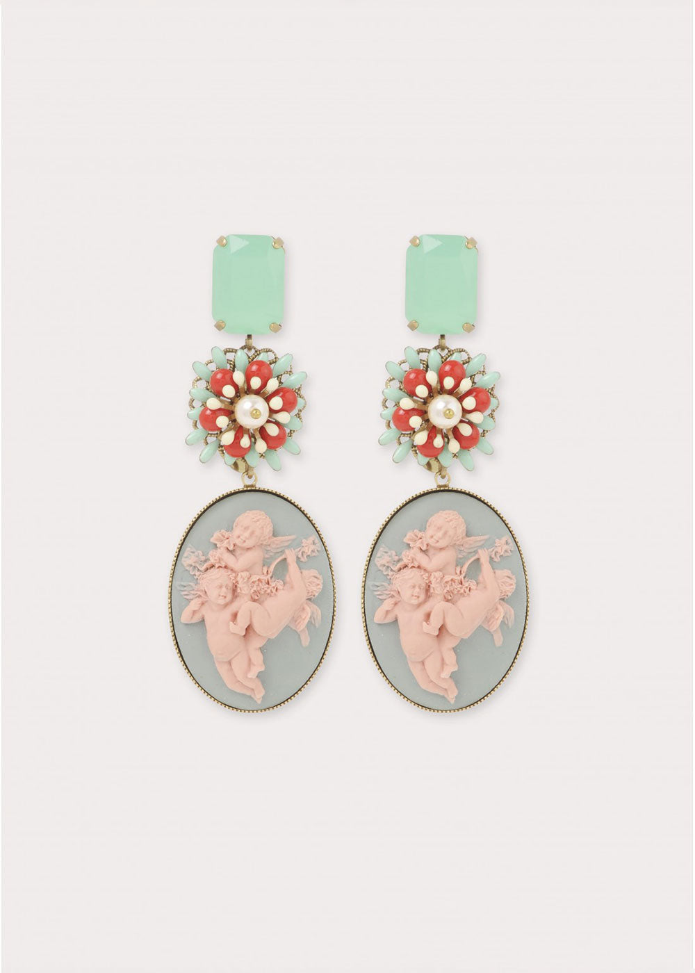 Camelia Cameo Big Earrings - Turquoise - Domino Style