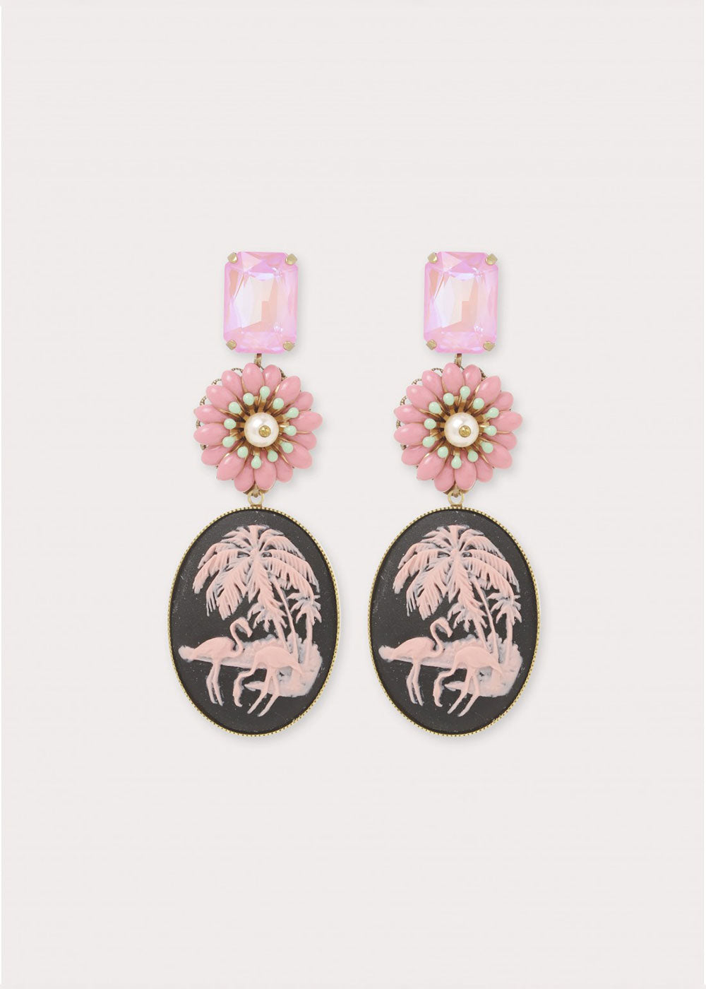 Camelia Cameo Big Earrings - Black - Domino Style
