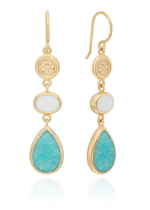Amazonite and White Agate Triple Drop Earrings - Domino Style