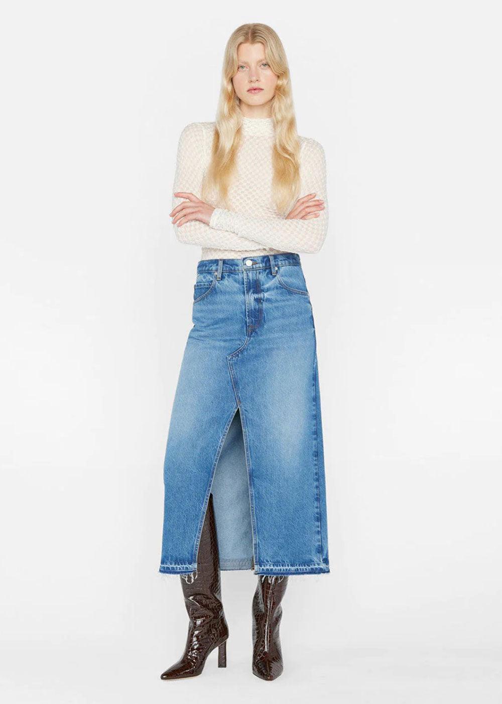 Mid length denim skirts queen 18 inch drop shop