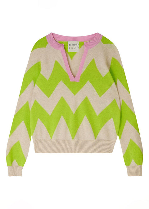 Zig Zag Cashmere Jumper - Rose Oatmeal - Domino Style