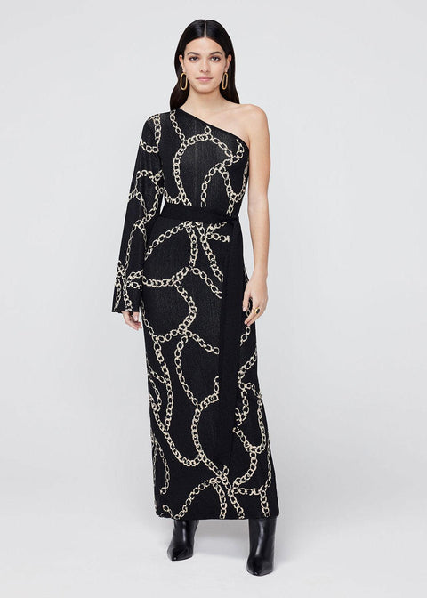 Esme Black Chain Lurex Knit One Shoulder Dress - Domino Style