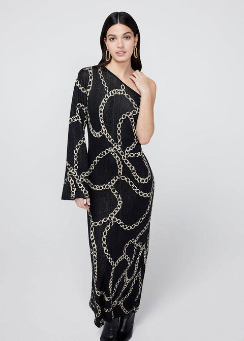 Esme Black Chain Lurex Knit One Shoulder Dress - Domino Style