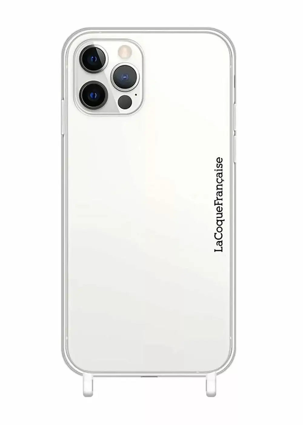 Clear iPhone 14 Pro case with minimalist design and vertical text on the side