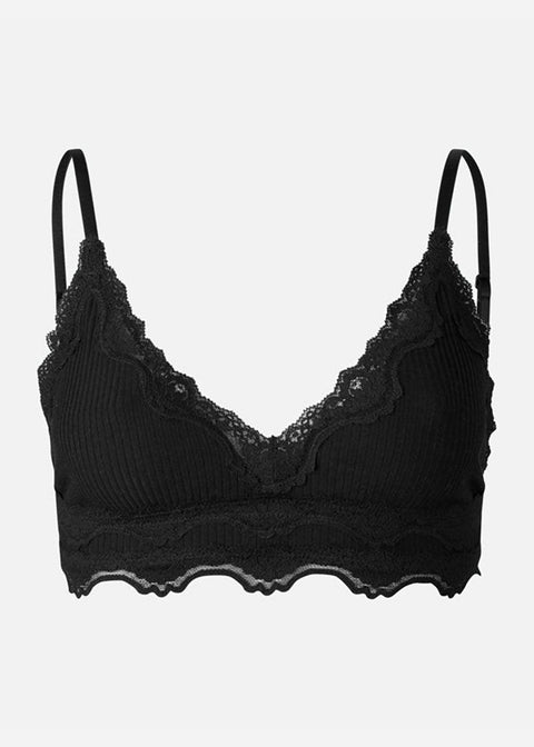 Silk Bra with Lace - Black - Domino Style