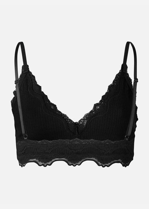 Silk Bra with Lace - Black - Domino Style