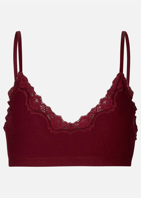 Silk Bra with Lace - Cabernet - Domino Style