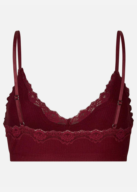 Silk Bra with Lace - Cabernet - Domino Style