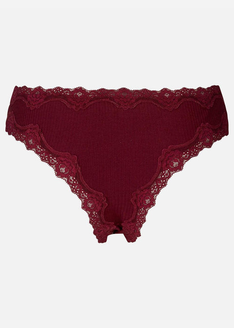 Silk Hipster with Lace - Cabernet - Domino Style