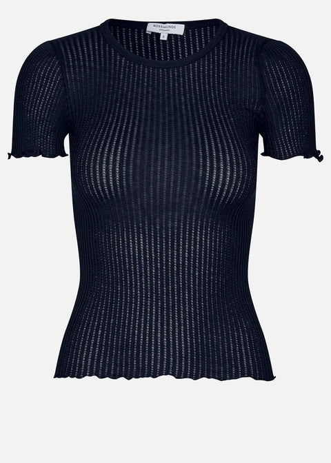Silk Pointelle T-Shirt - Dark Blue - Domino Style