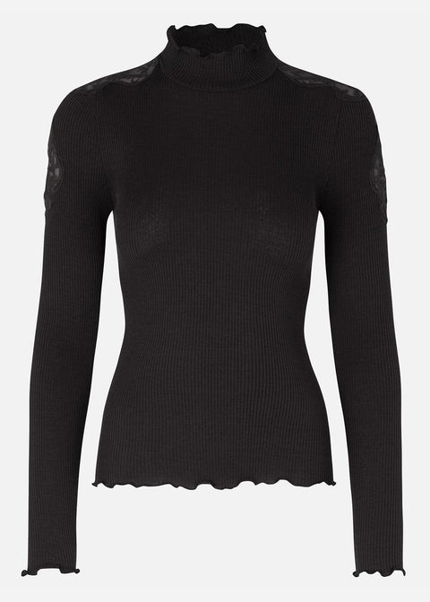 Turtleneck Blouse with Lace - Black - Domino Style